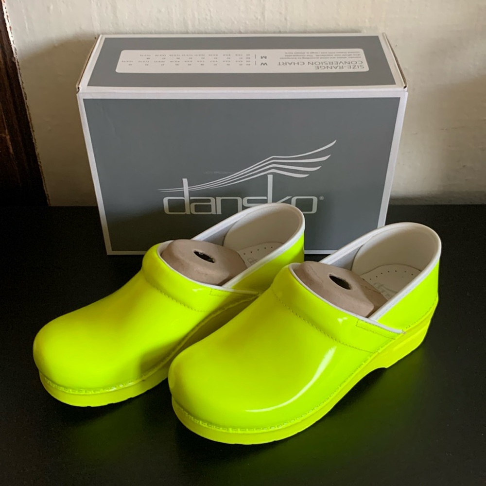 Dansko Professional Leather Yellow Neon Clogs, New + Never Worn